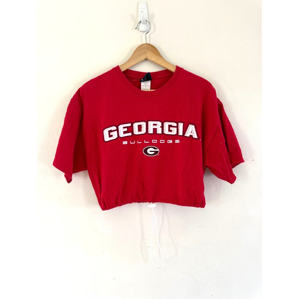 AS Sports Georgia Bulldogs Red Cropped Cinch Waist Graphic T-Shirt‎ Womens Large